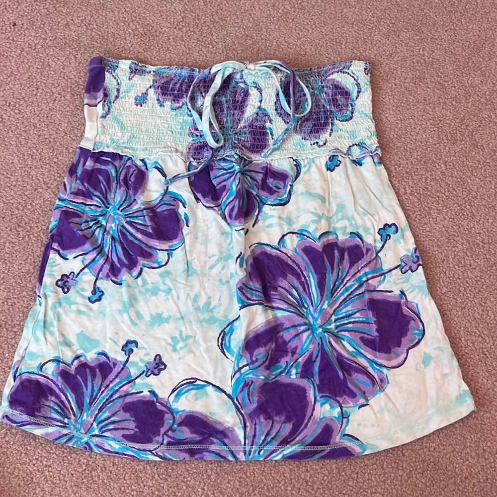 JUSTICE Girls Floral Purple and Blue Strapless Top Size 18